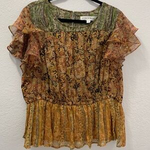 Chelsea & Theodore Multicolor Paisley Ruffle Sleeve Blouse